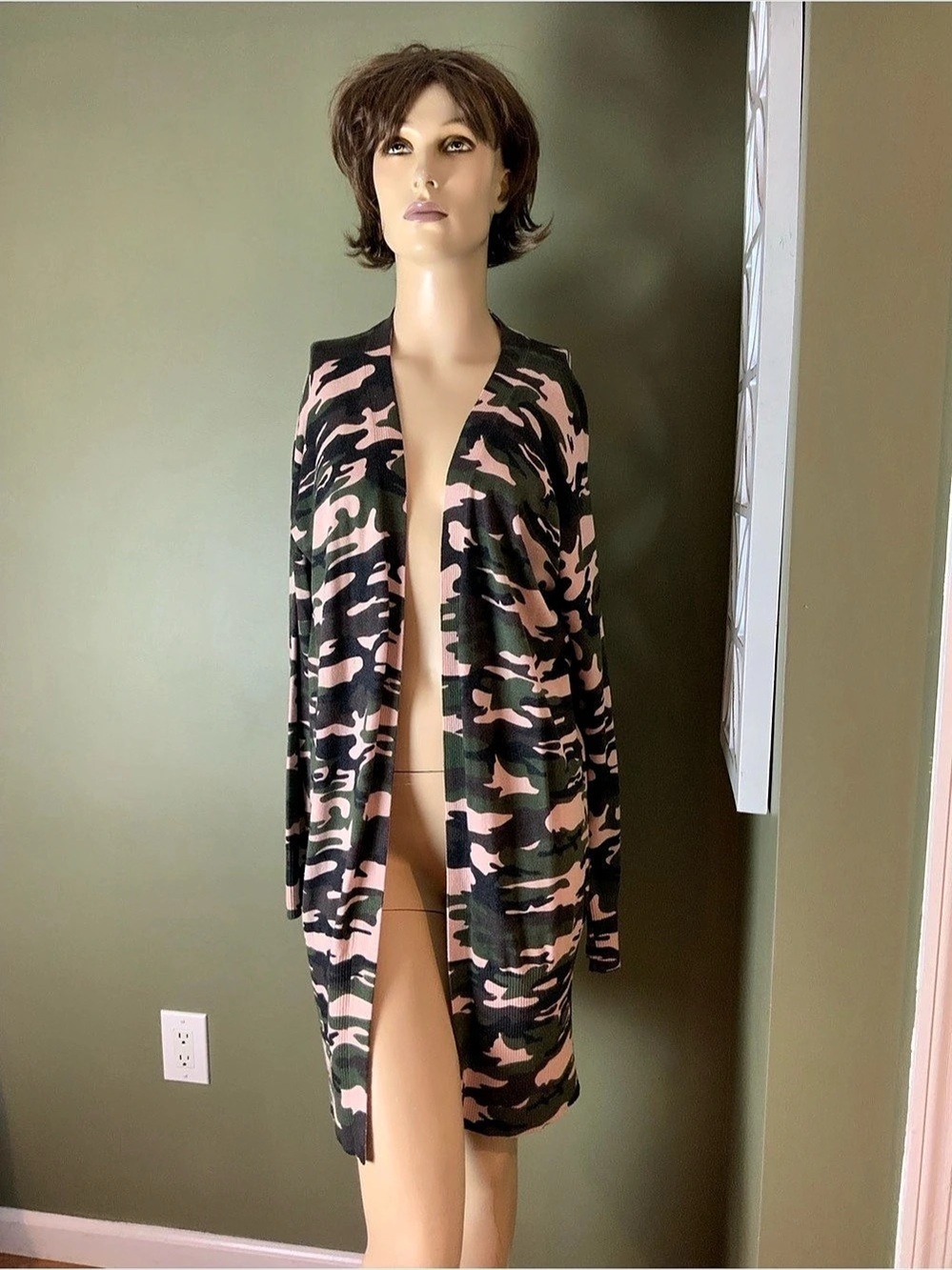 Sanctuary Camo Open-Front Cardigan Green & Pink Size XS Like New
